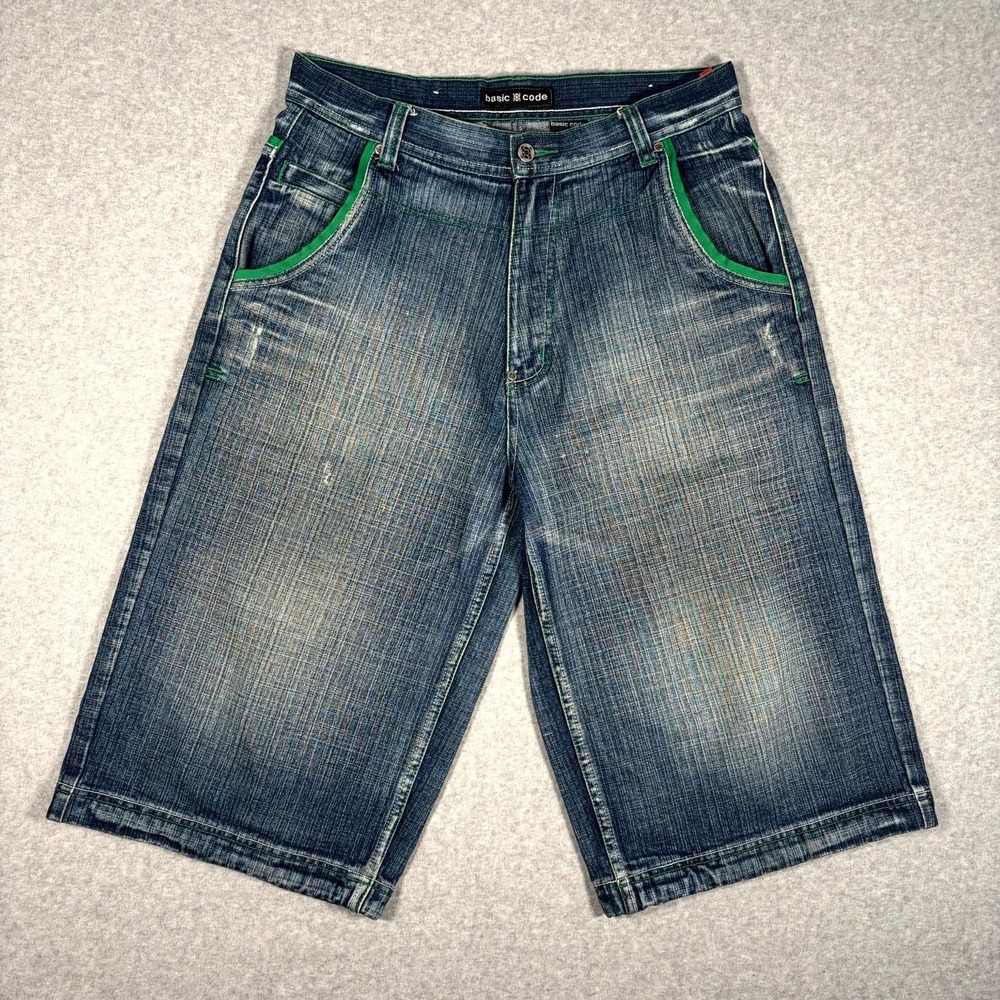Vintage Basic Code Baggy Shorts Mens 34 (Fits 32x17) Blue Denim Cotton Oversized